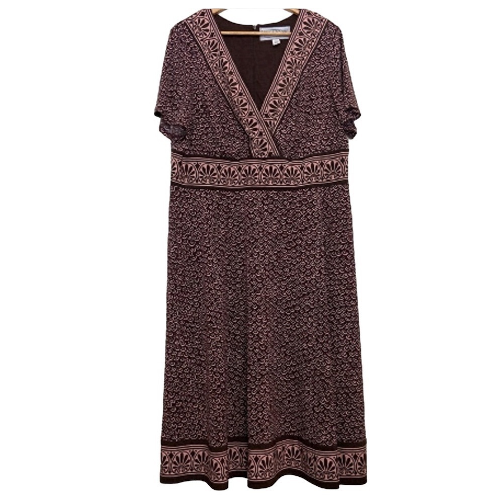 JESSICA Howard midi dress pink brown pattern stretch jersey plus size 18W